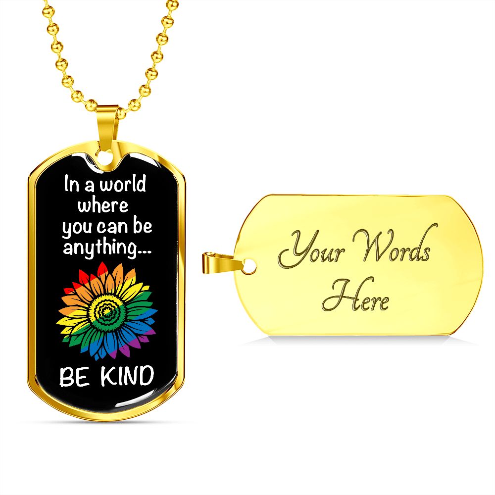 Be Kind Rainbow Flower Dog Tag Necklace | Gay Pride Necklace