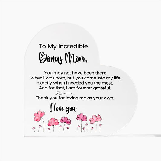 Bonus Mom Acrylic Heart Plaque