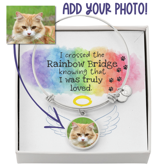 Rainbow Bridge Cat Photo Bangle | Loss of Cat Memorial Circle Pendant