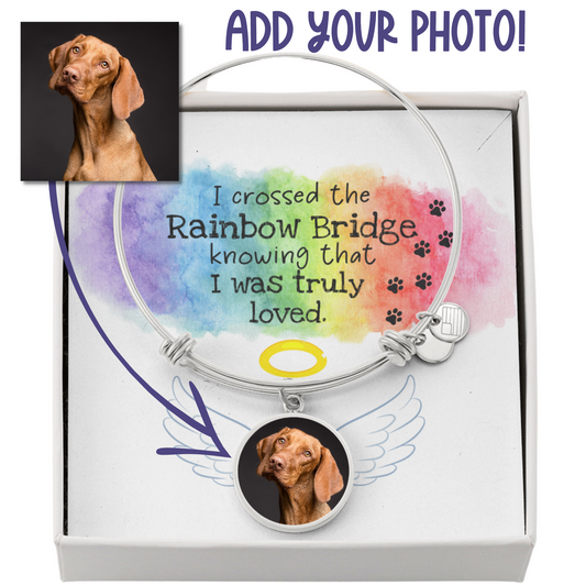 Rainbow Bridge Dog Photo Bangle | Loss of Dog Memorial Circle Pendant