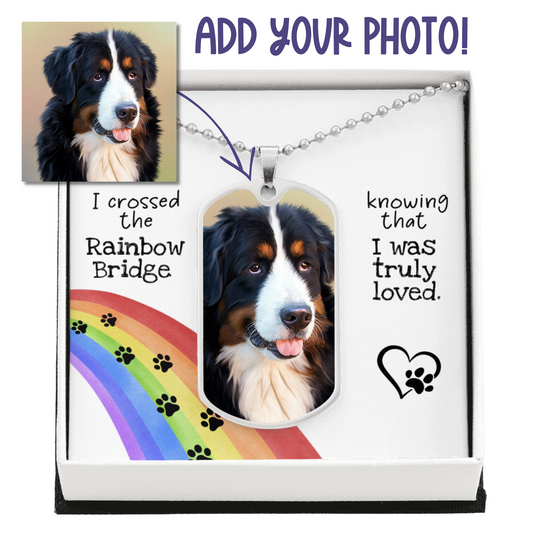 Rainbow Bridge Dog Photo Necklace | Loss of Dog Memorial Dog Tag Pendant