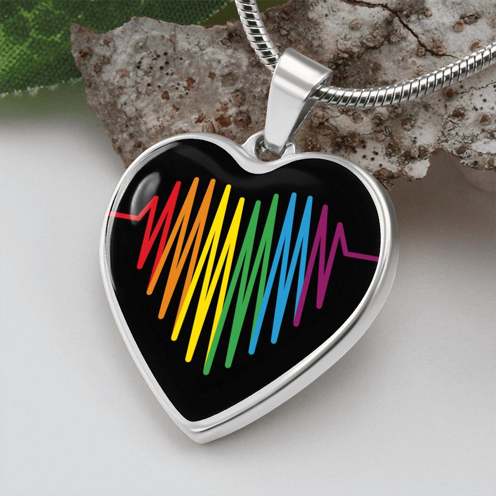 Rainbow Heartbeat Necklace | Gay Pride Heart Pendant Necklace