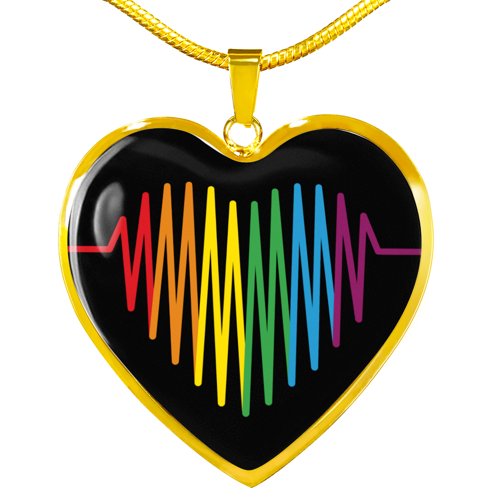 Rainbow Heartbeat Necklace | Gay Pride Heart Pendant Necklace