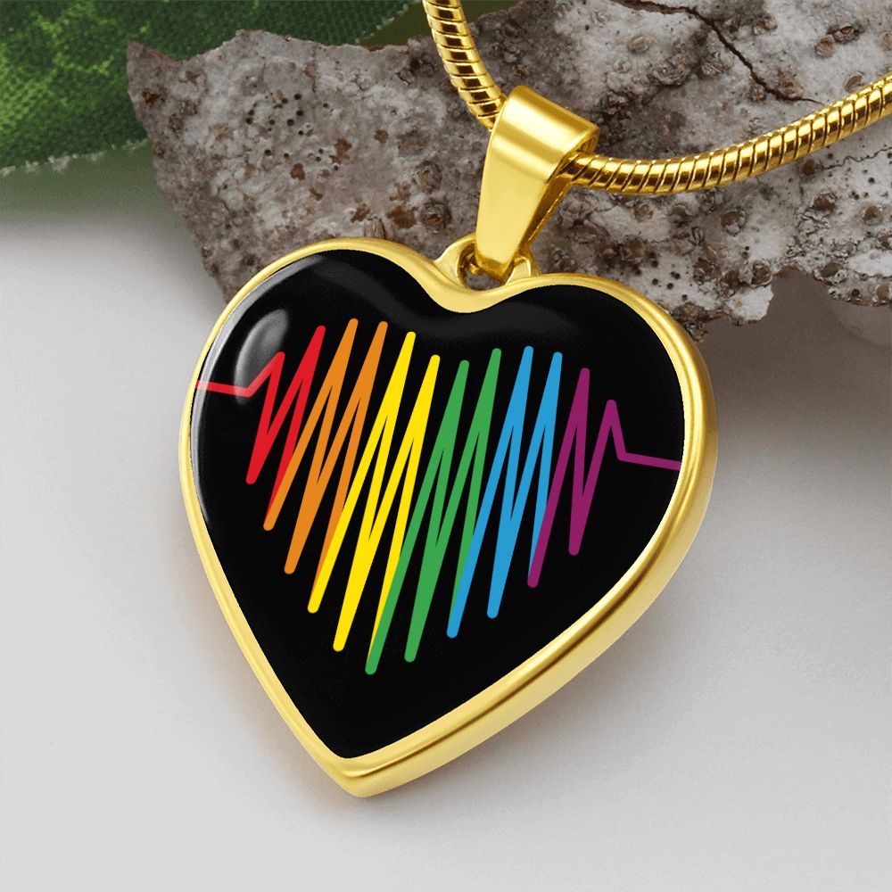 Rainbow Heartbeat Necklace | Gay Pride Heart Pendant Necklace