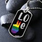 Love & Peace Dog Tag Necklace | Gay Pride Heart Pendant Necklace