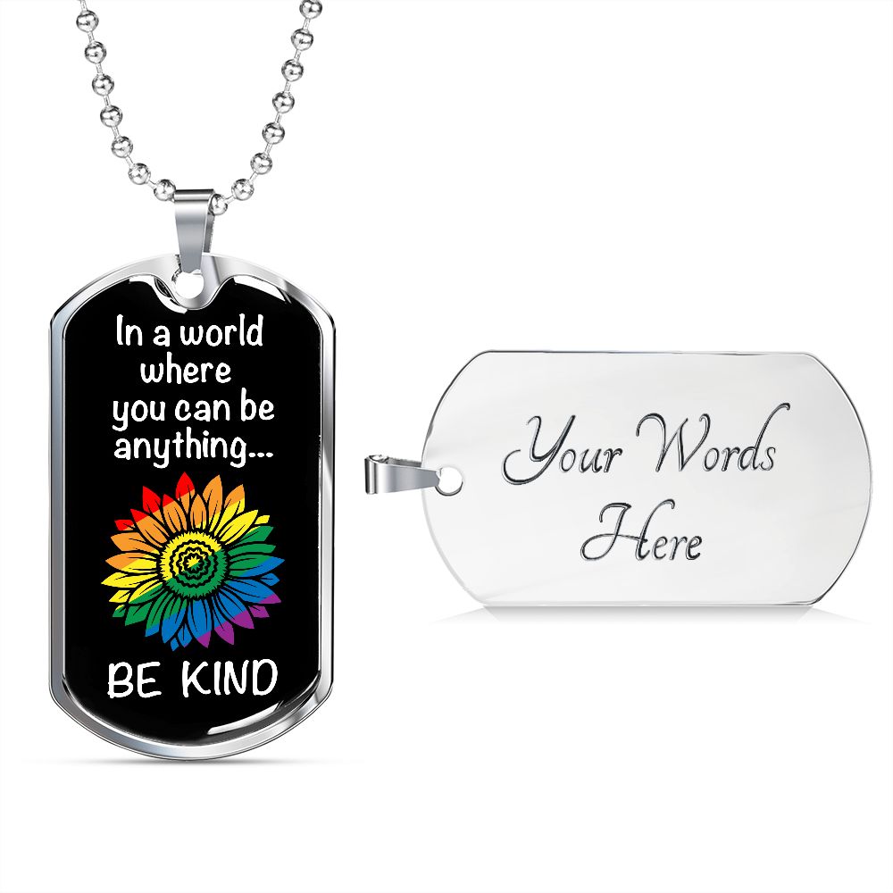 Be Kind Rainbow Flower Dog Tag Necklace | Gay Pride Necklace