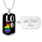 Love & Peace Dog Tag Necklace | Gay Pride Heart Pendant Necklace