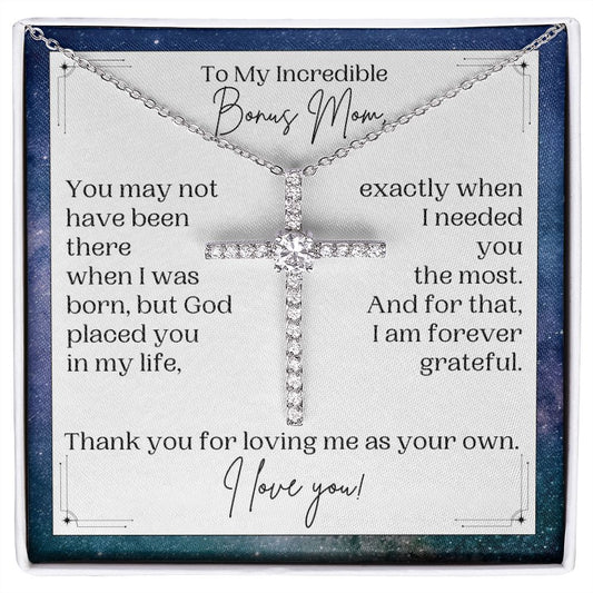 Bonus Mom Gift | Cross Necklace for Step Mom, Boyfriend's Mom, Foster Mom
