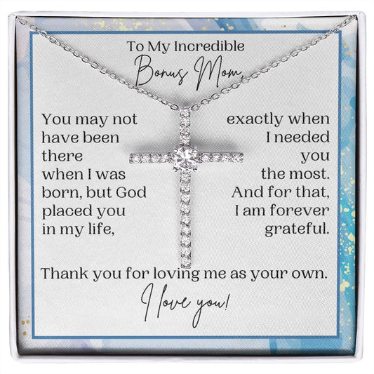 Bonus Mom Gift | Cross Necklace for Step Mom, Boyfriend's Mom, Foster Mom