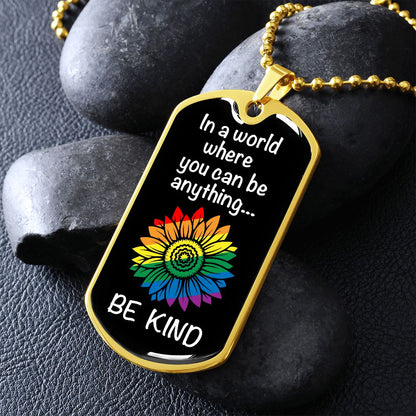 Be Kind Rainbow Flower Dog Tag Necklace | Gay Pride Necklace