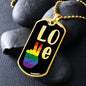 Love & Peace Dog Tag Necklace | Gay Pride Heart Pendant Necklace
