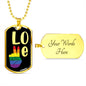 Love & Peace Dog Tag Necklace | Gay Pride Heart Pendant Necklace