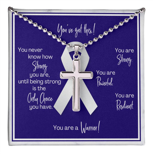 Lung Cancer Warrior  | Cross Pendant with Ball Chain | Gift for Support, Fighter, Survivor