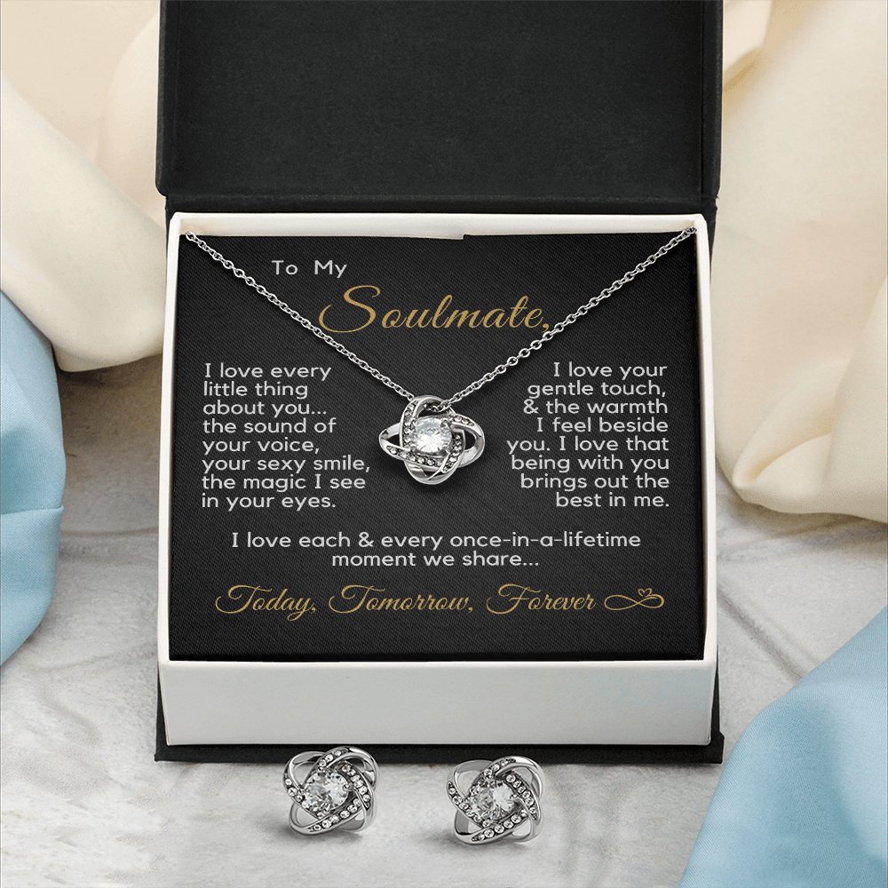 Gift for Soulmate | Today, Tomorrow, Forever | Love Knot Necklace & Earrings Set