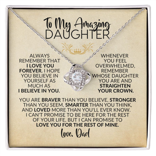To My Daughter | Gift from Dad I Love You Forever | Love Knot Necklace