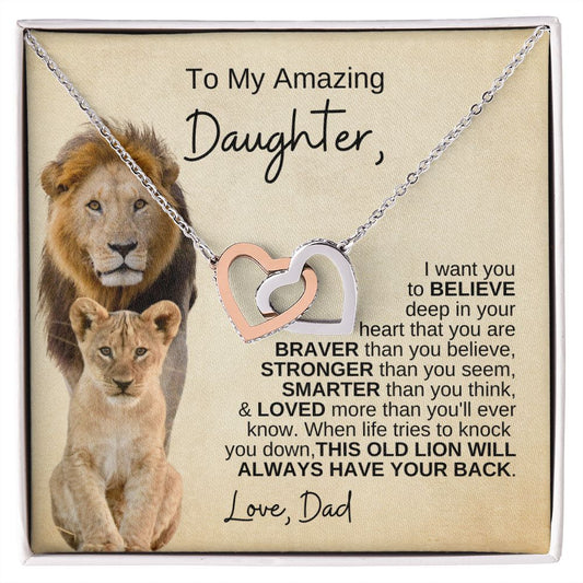 To My Daughter | Braver, Smarter, Stronger, Loved | Interlocking Hearts Necklace