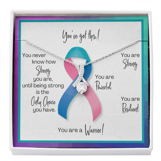 Thyroid Cancer Warrior | Ribbon Necklace | Gift for Survivor, Fighter, Support