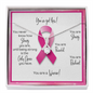 Breast Cancer Warrior | Ribbon Necklace | Gift for Mastectomy, Survivor, Fighter, Support